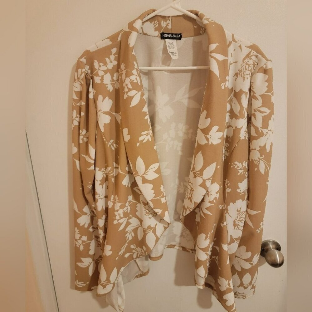 Heimish USA Jacket Womens 3X Cardigan Open Floral Holiday Easter Y2K Tan